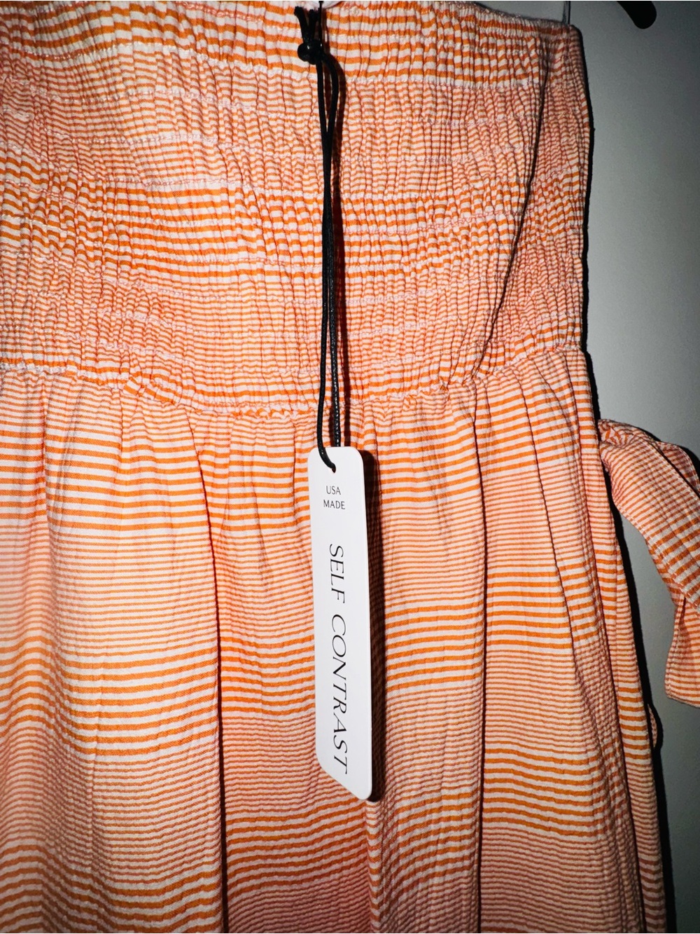 Self Contrast Robyn Strapless Wrap Midi Dress Orange Stripe XS NWT - Picture 7 of 10